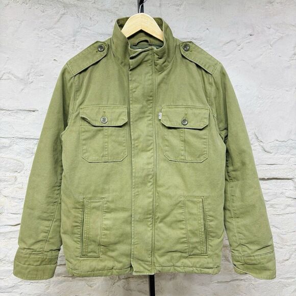 Levi’s Green Canvas Military Jacket Quilted Insulated Field Coat Utility Small - Picture 1 of 10